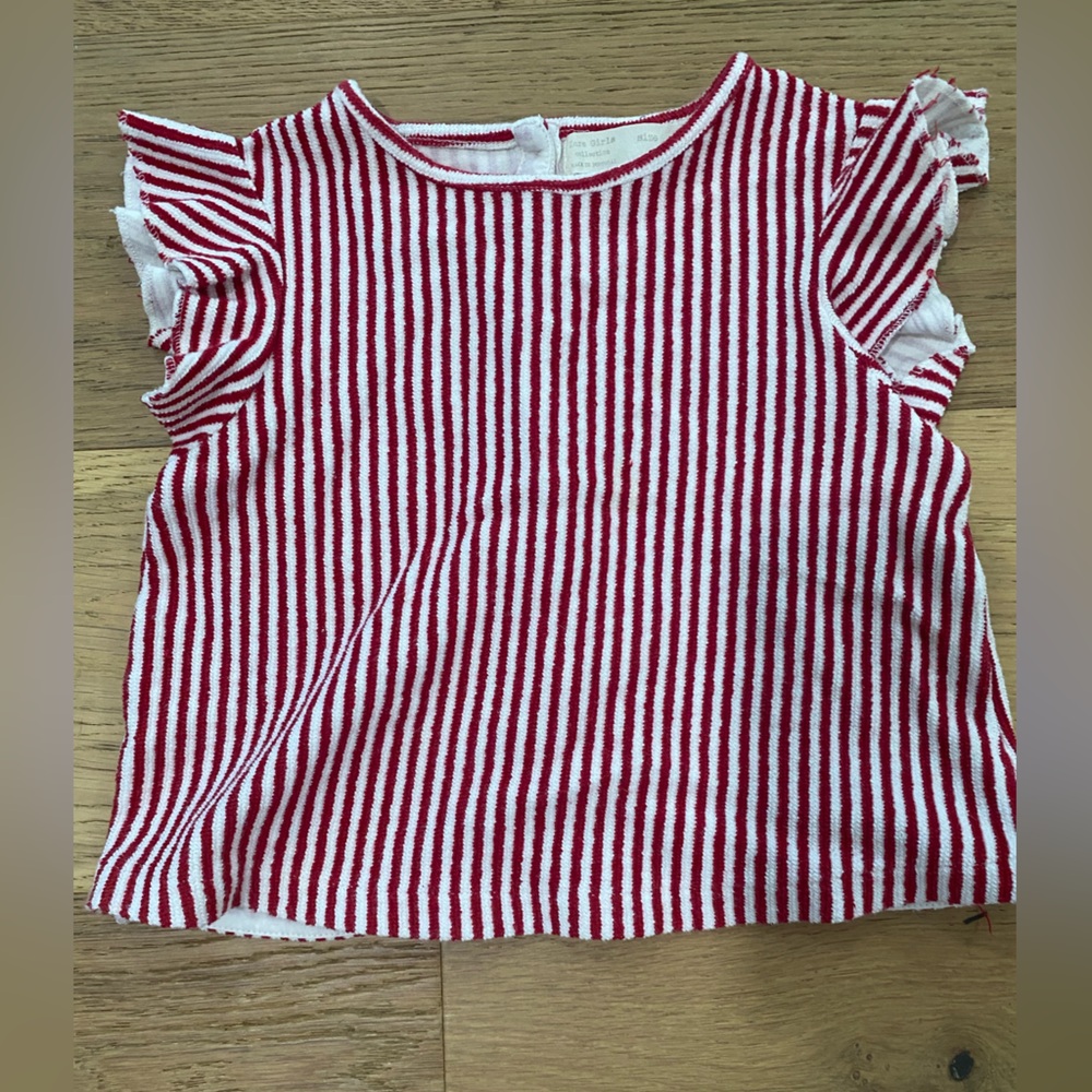 Zara girls adorable textured red and white flutter sleeve top size 6 VGUC